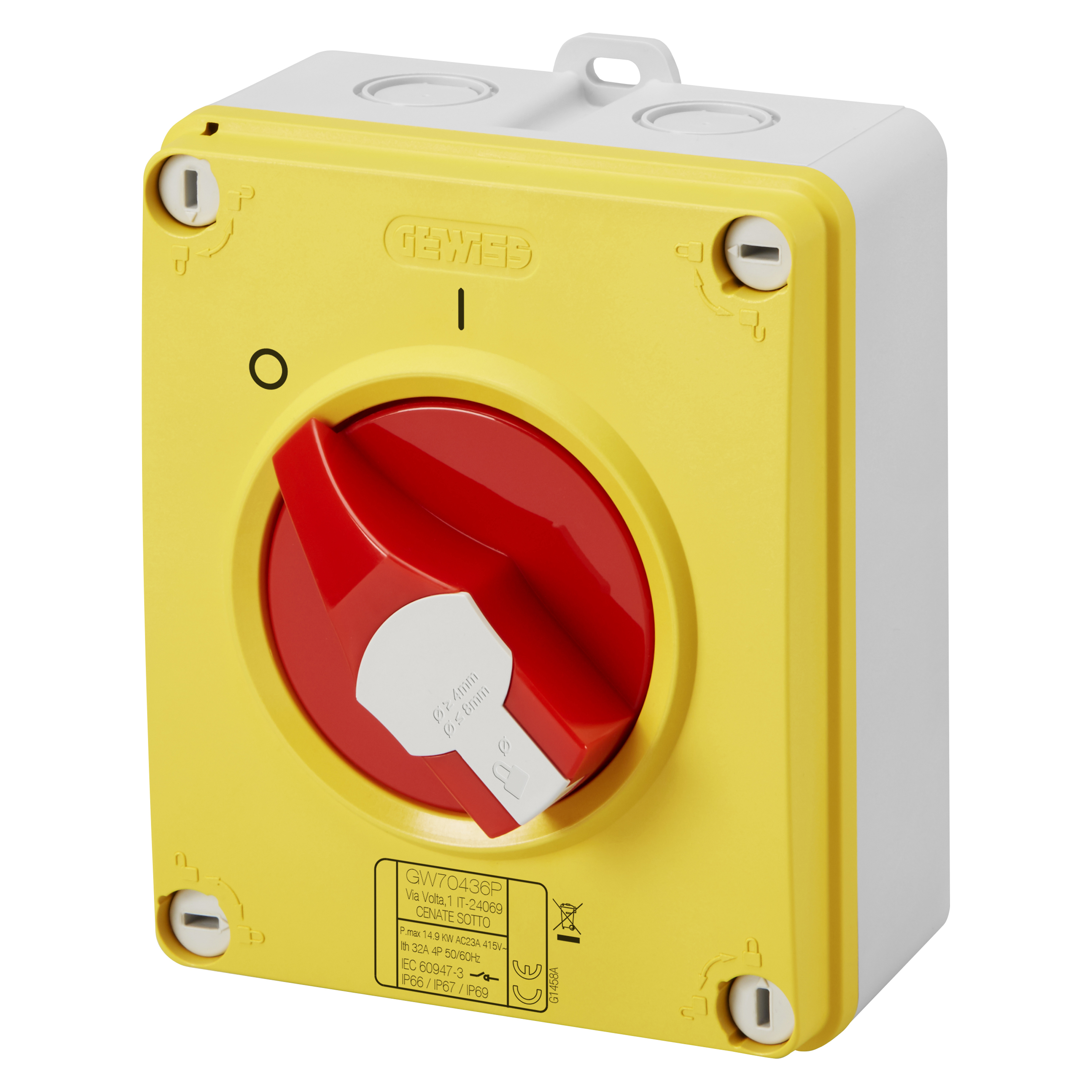 Gewiss 16A 4 Pole Emergency Rotary Isolator With Lockable Knob IP69