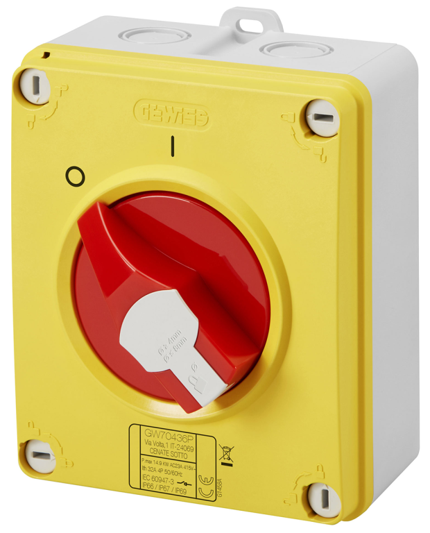 Gewiss 32A 4 Pole Emergency Rotary Isolator With Lockable Knob IP69
