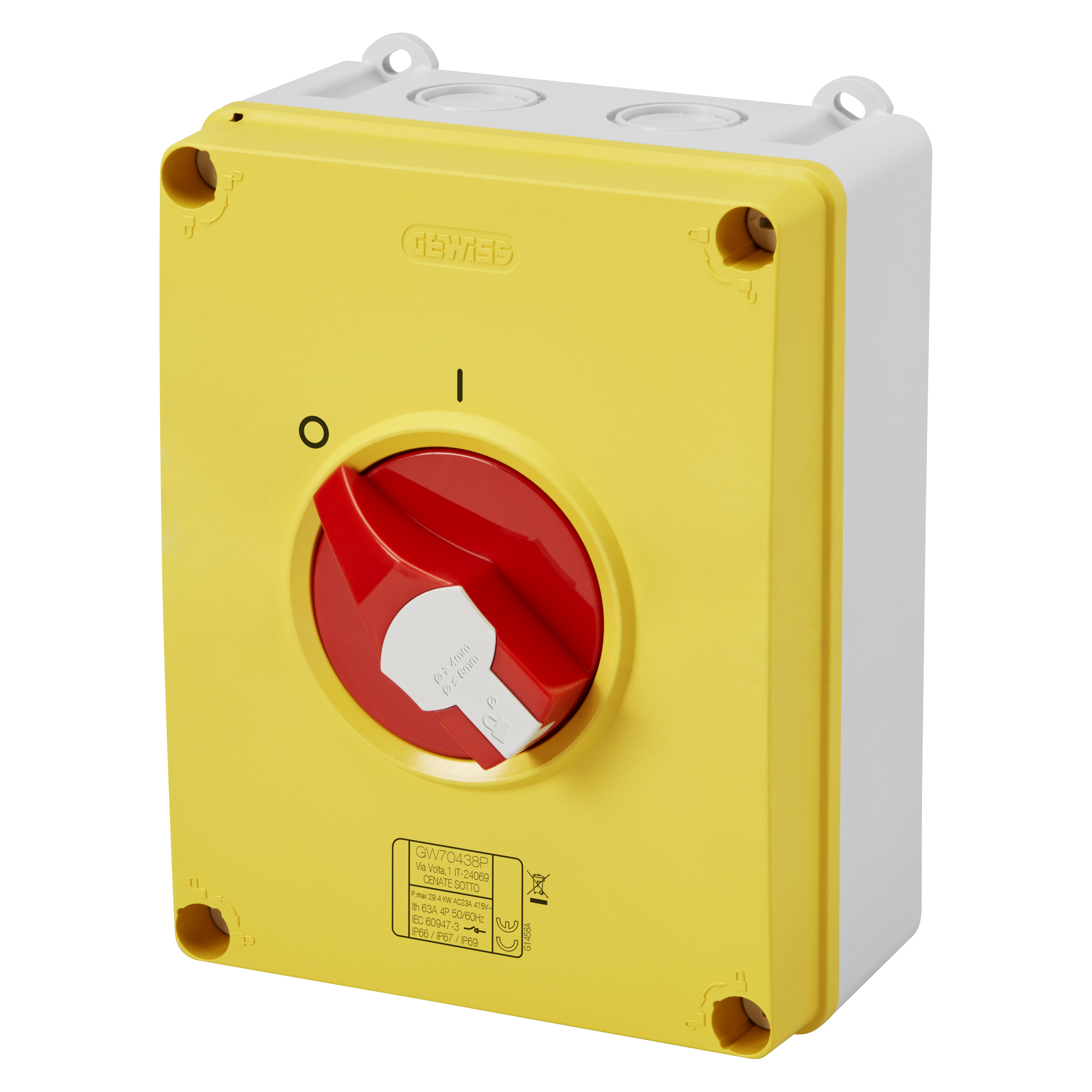 Gewiss 80A 4 Pole Emergency Rotary Isolator With Lockable Knob IP69