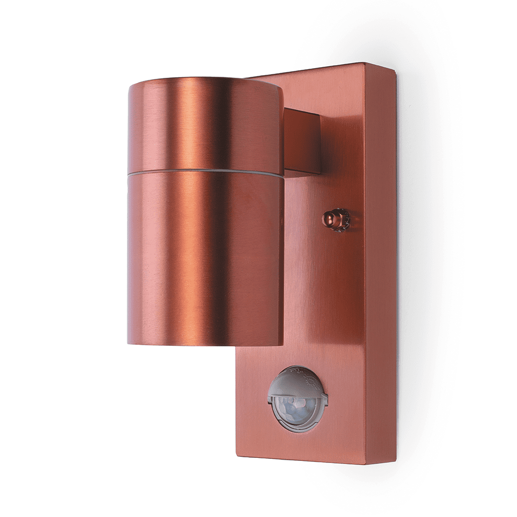 Hispec Coral 1x35W GU10 IP44 Fixed Down Wall Light with PIR Copper (Lamp not Included)