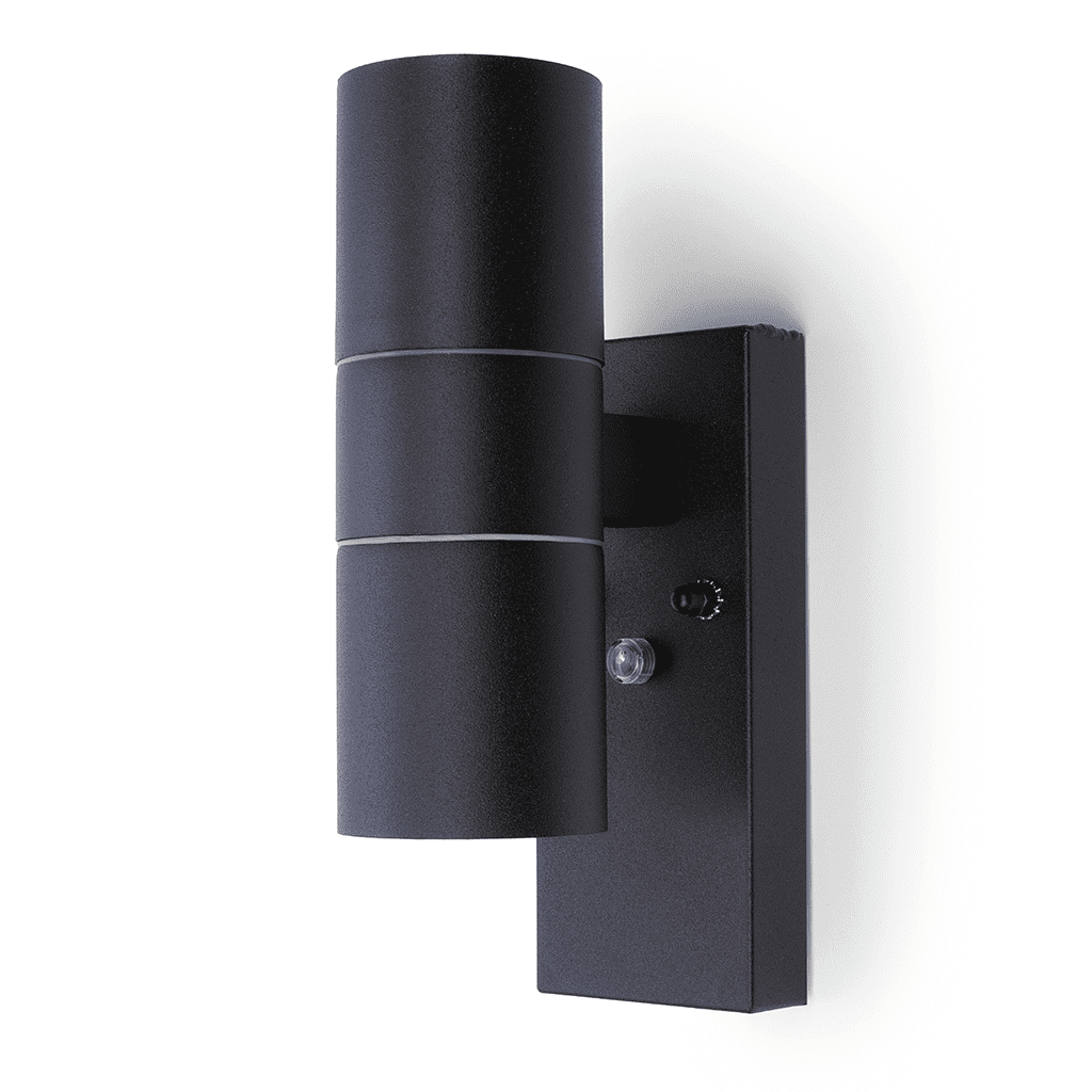 Hispec Coral 2x35W GU10 IP44 Fixed Up/Down Wall Light with Photocell Black (Lamp not Included)