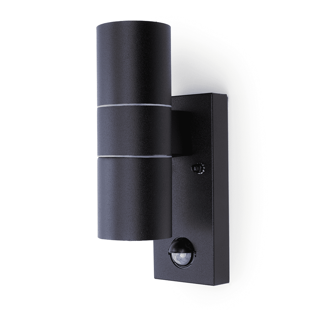 Hispec Coral 2x35W GU10 IP44 Fixed Up/Down Wall Light with PIR Black (Lamp not Included)