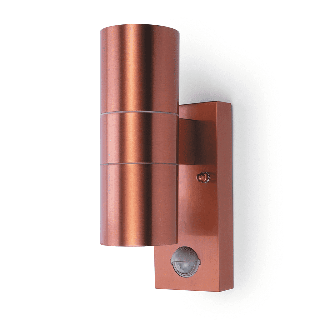 Hispec Coral 2x35W GU10 IP44 Fixed Up/Down Wall Light with PIR Copper (Lamp not Included)