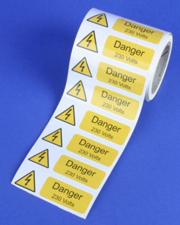 Industrial Signs Self Adhesive 75 x 25mm Danger 230V Vinyl Label (Roll of 250)