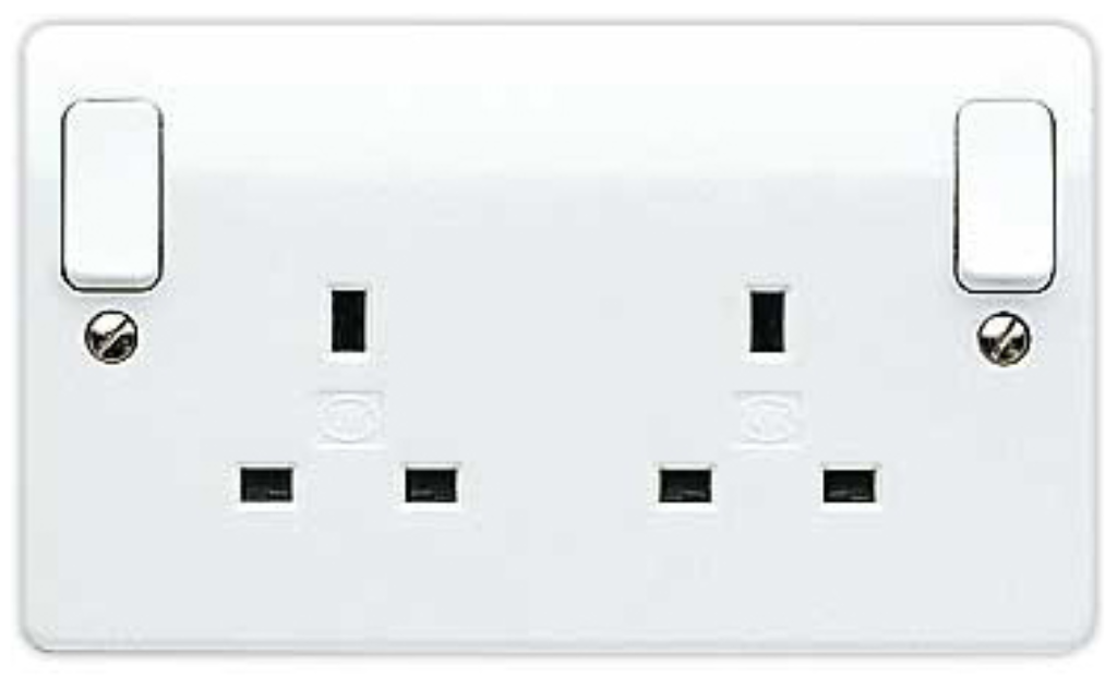 MK Logic Plus 2 Gang 13A Double Switched Socket Outboard Rockers White with White Rockers