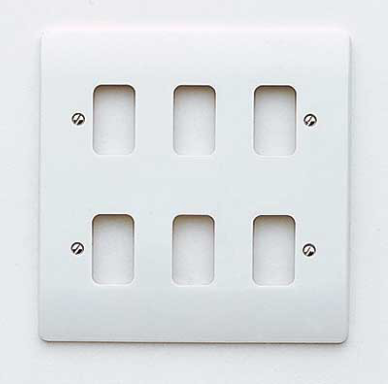 MK Grid 6 Gang Grid Front Plate White