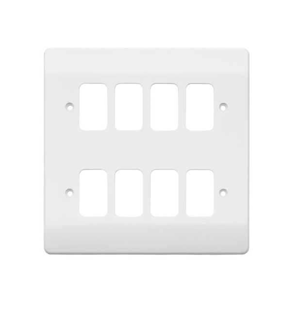 MK Grid 8 Gang Grid Front Plate White