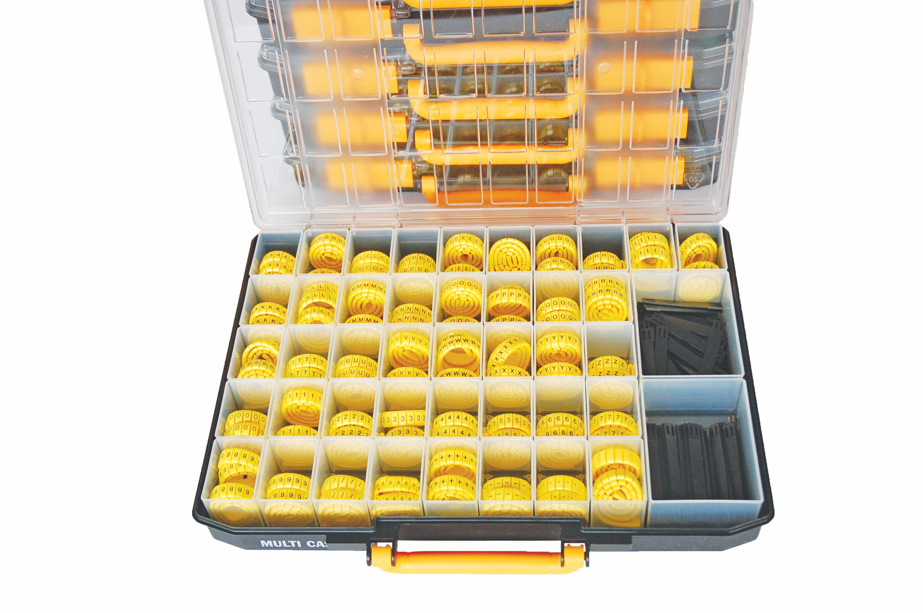 Term Tech 4100 Black on Yellow Assorted Route Cable Marker Kit with 100 Carrier Strips & Case