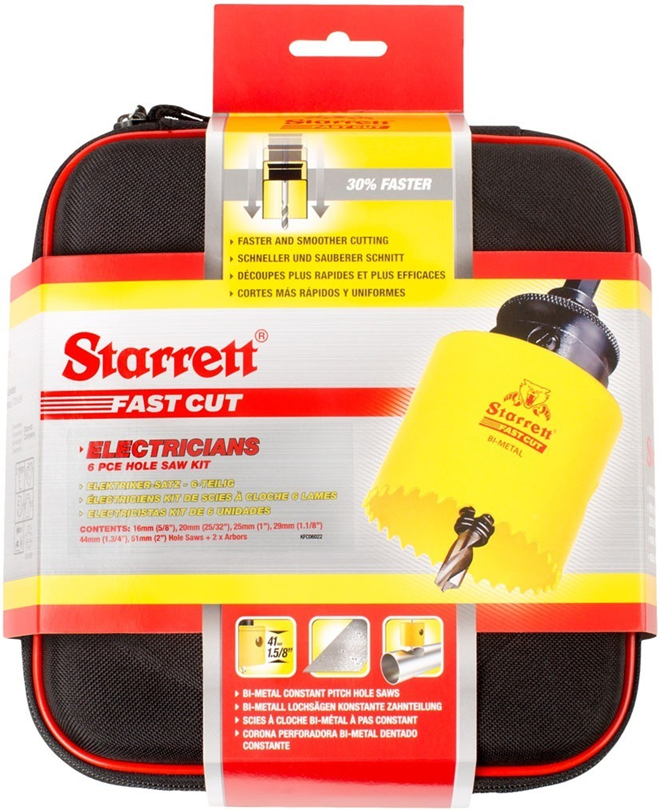 Starrett 6 Piece 16-51mm Holesaw Kit (16/20/25/29/44/51mm)