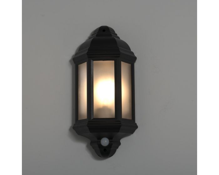 KSR 26W E27 Half Lantern With PIR Black IP44