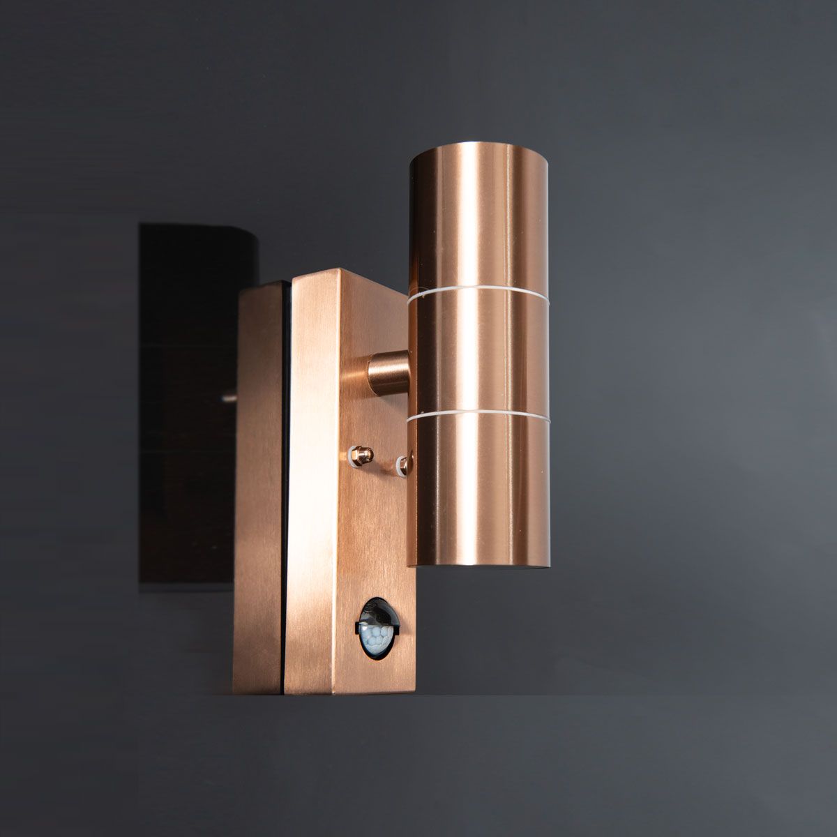 KSR Luso II 2x35W GU10 IP44 Fixed Copper Up/Down Wall Light with PIR (Lamp not Included)