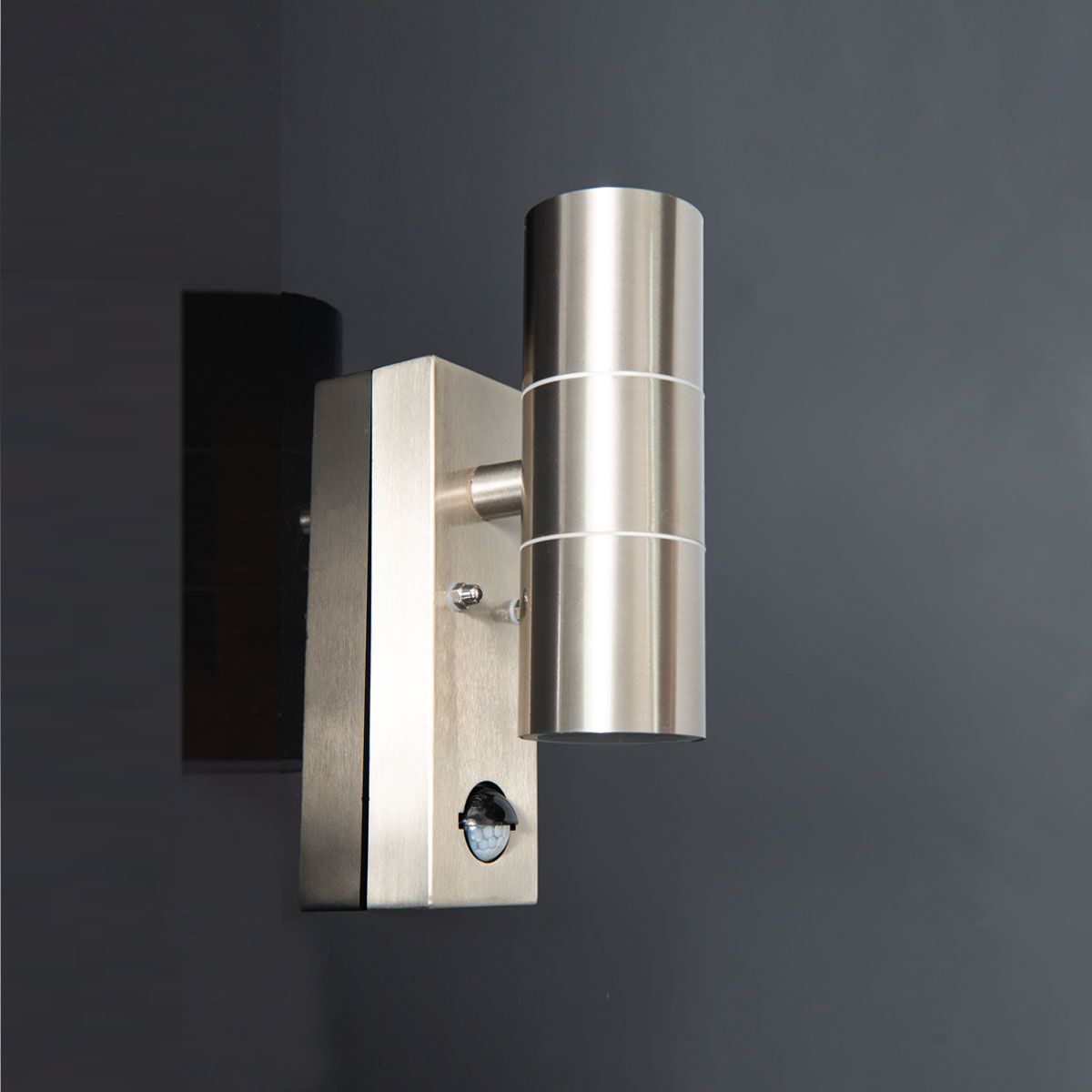 KSR Luso II 2x35W GU10 IP44 Fixed Stainless Steel Up/Down Wall Light with PIR (Lamp not Included)