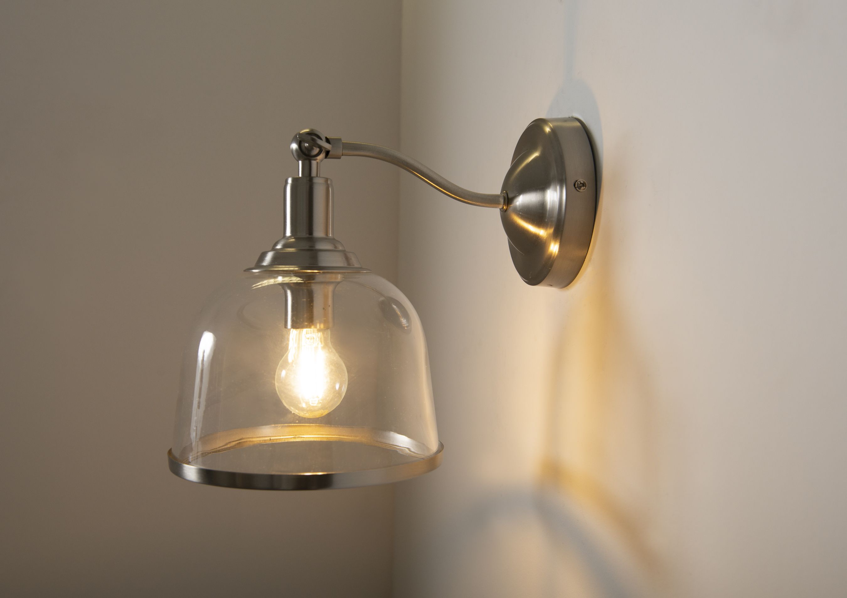 KSR Vitoria Single E14 Glass Wall Light Satin Chrome (Lamp not Included)