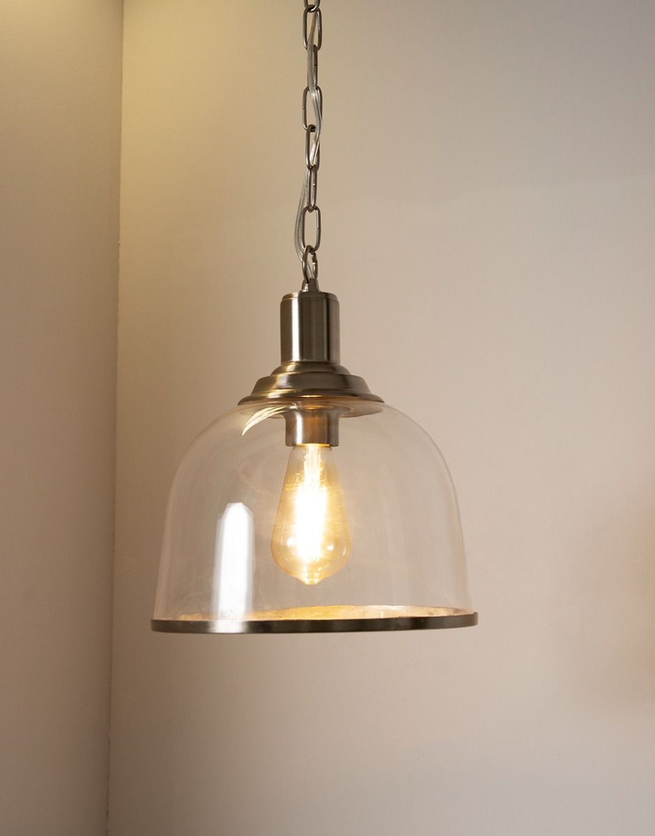 KSR Vitoria Single E27 Glass Pendant Satin Chrome