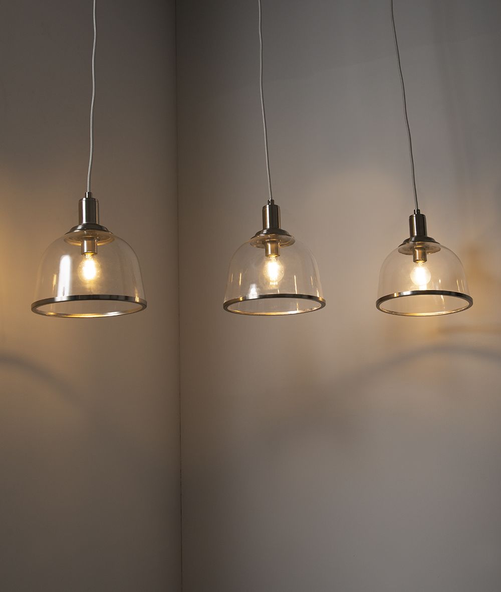 KSR Vitoria 3 Light E14 Glass Pendant Fitting Satin Chrome