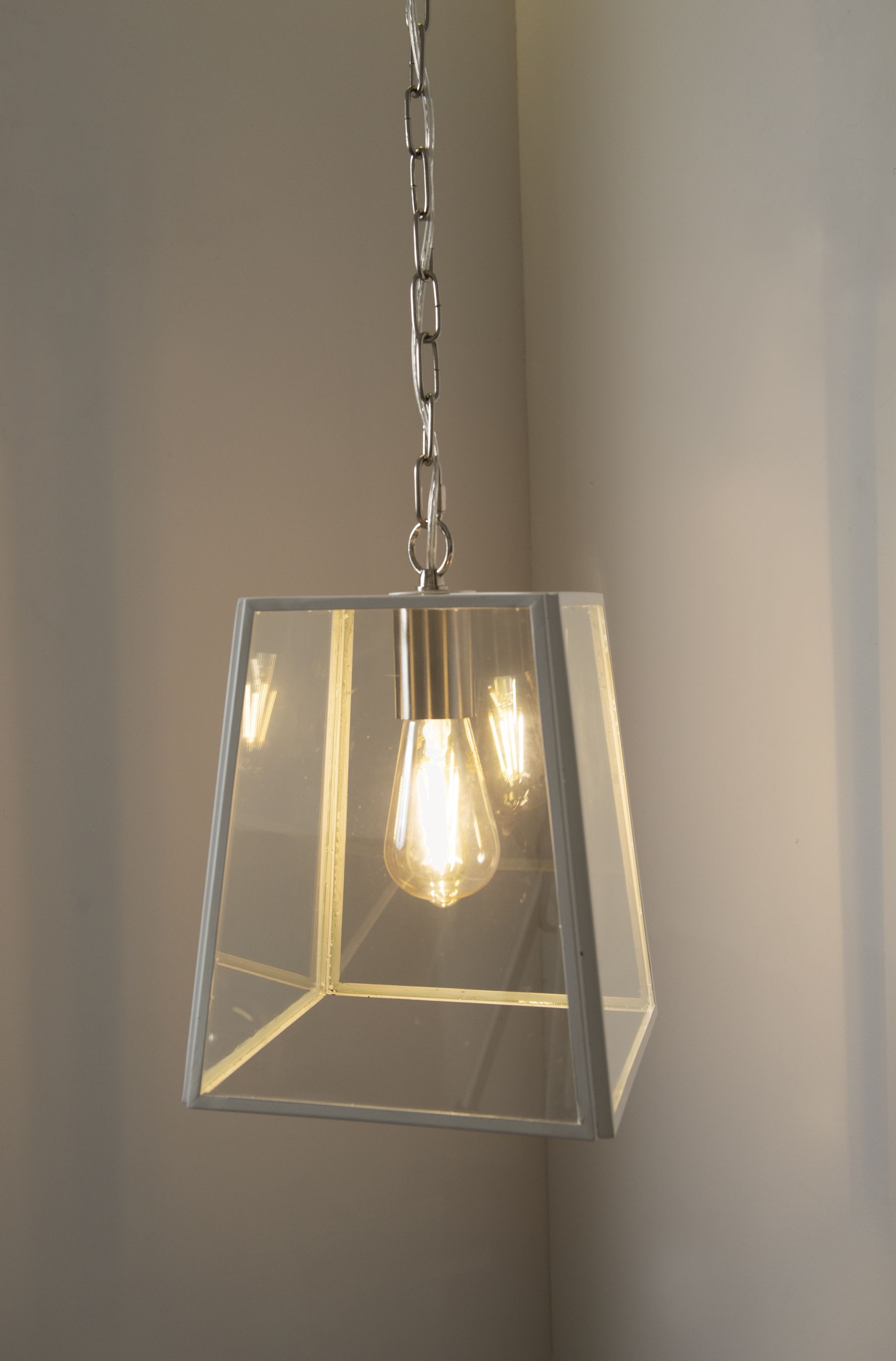 KSR Arcos Single E27 Square Glass Hanging Pendant Lantern White