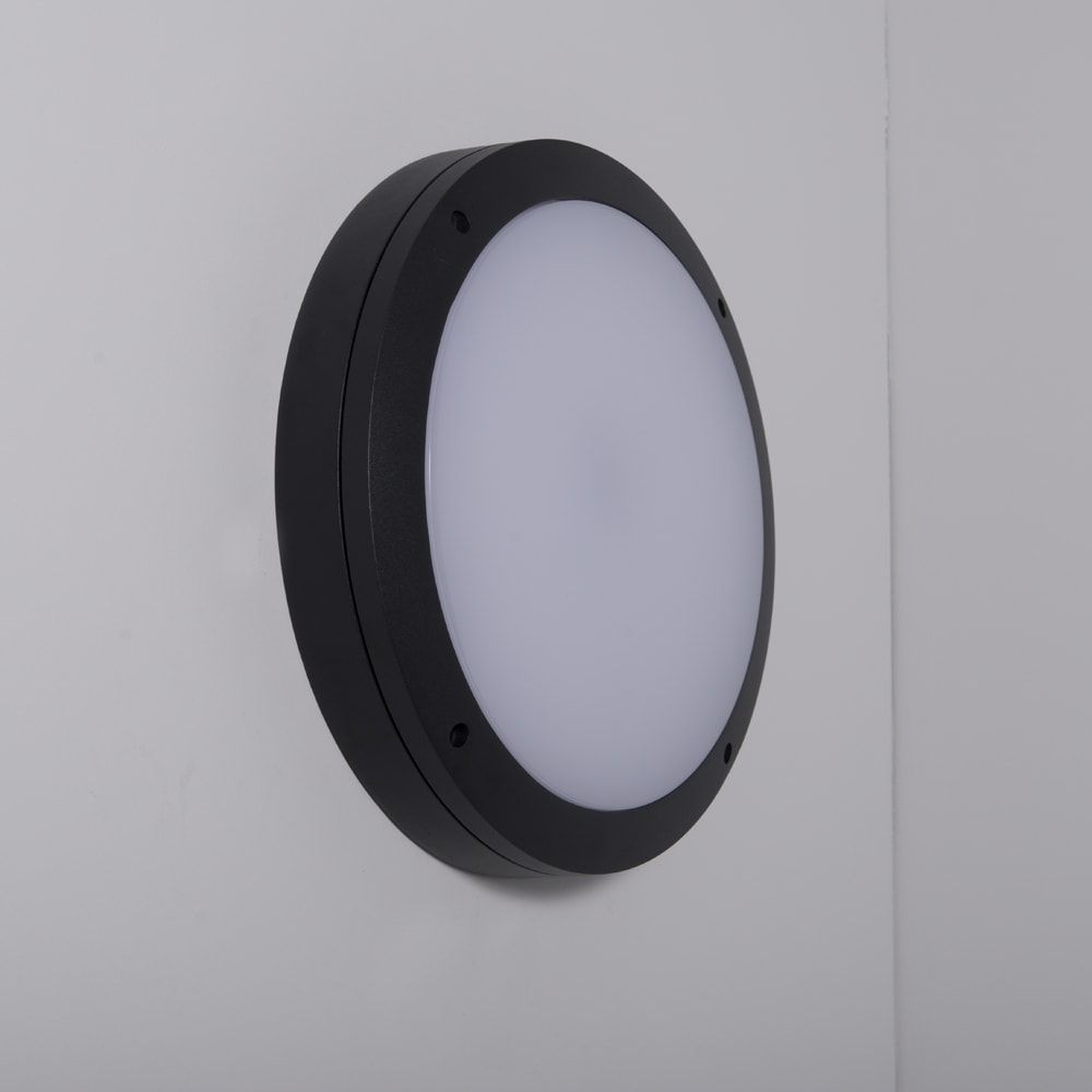 KSR Reggio II 18W 1100lm IP65 LED Die Cast Plain Bulkhead with Microwave Sensor Black