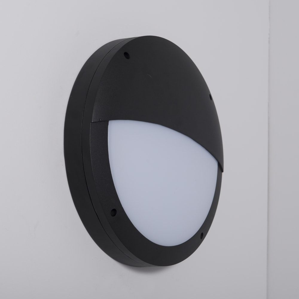 KSR Reggio II 18W 1100lm IP65 LED Die Cast Eyelid Bulkhead with Microwave Sensor & 3hr EM Black