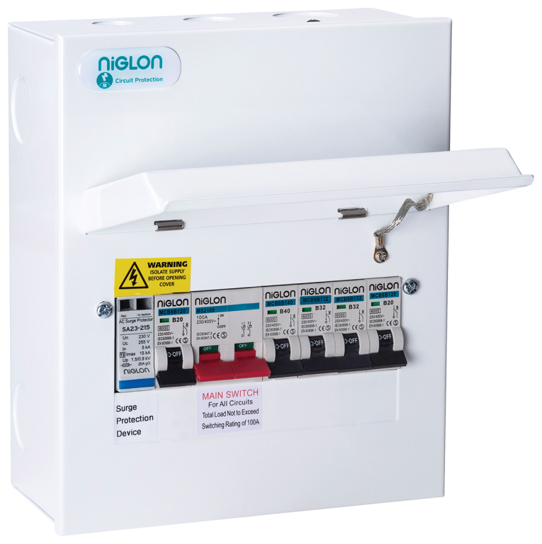 Niglon 4 Way 100A Main Switch Metal Consumer Unit With SPD