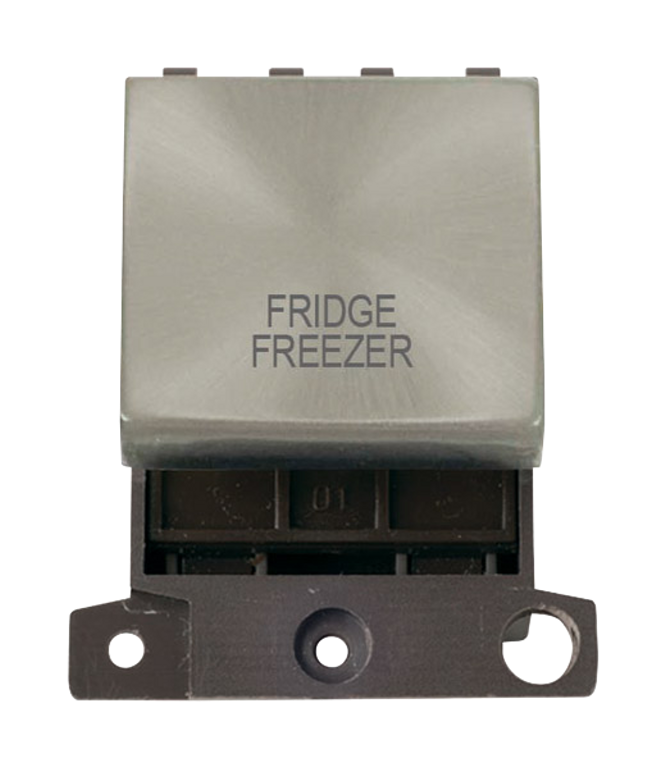Click Minigrid 20A DP Double Width Switch Module Satin Chrome Engraved "Fridge Freezer"