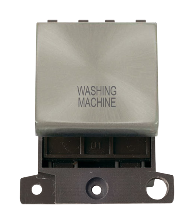 Click Minigrid 20A DP Double Width Switch Module Satin Chrome Engraved "Washing Machine"
