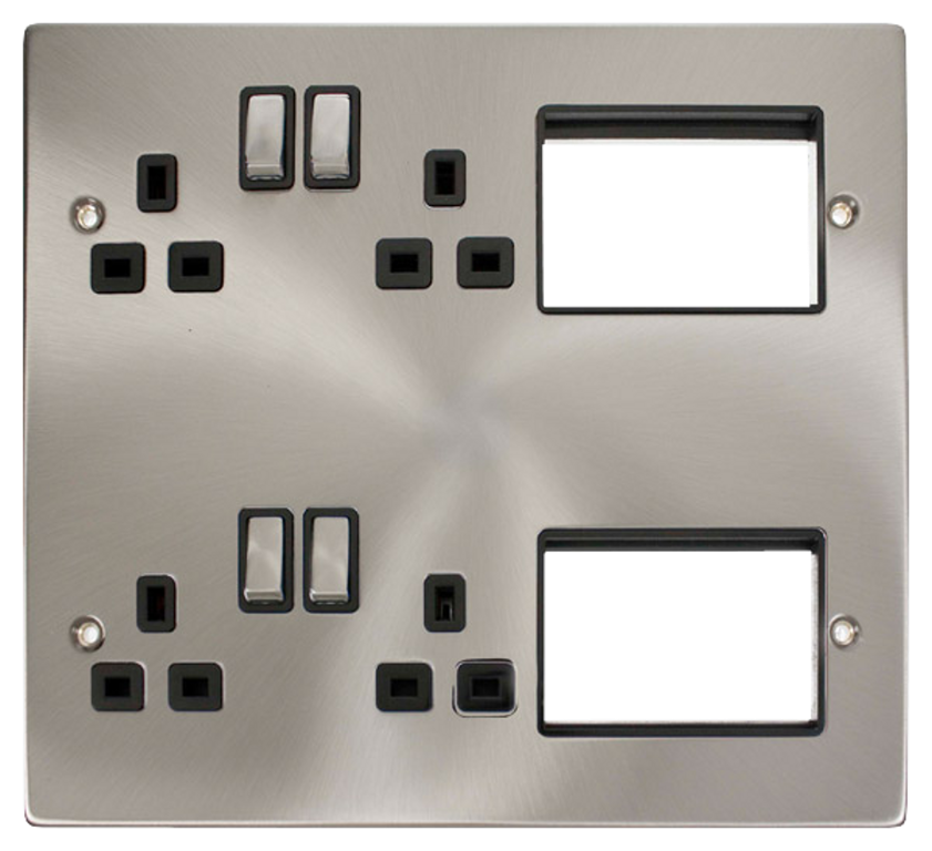 Click New Media 4 x 13A Switched Socket with 2 x 3 Aperture Plate Satin Chrome with Black Inserts