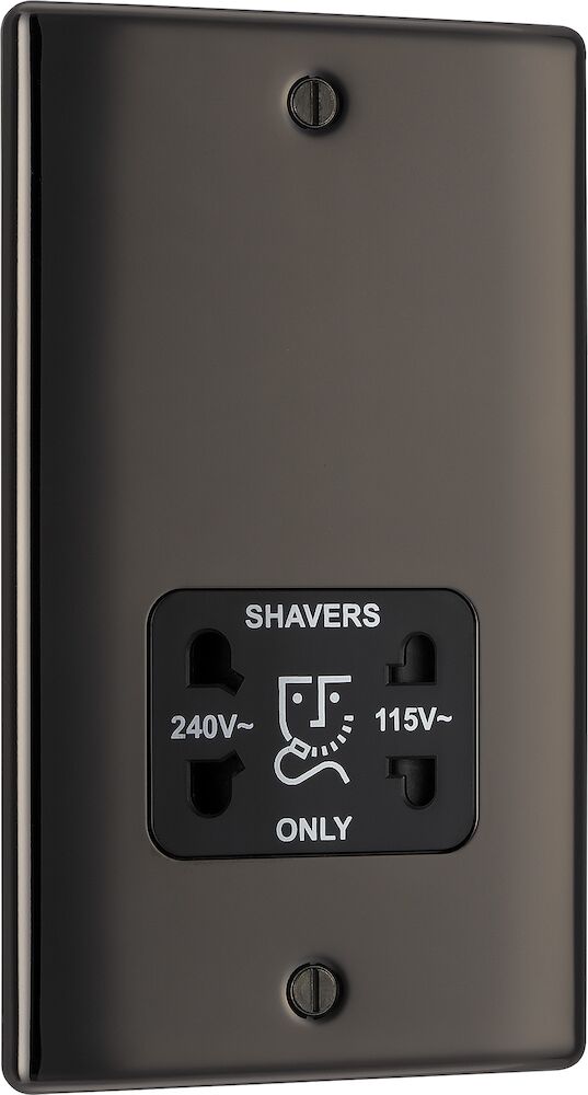 BG Nexus Metal 115/230V Dual Voltage Shaver Socket Black Nickel Black Insert