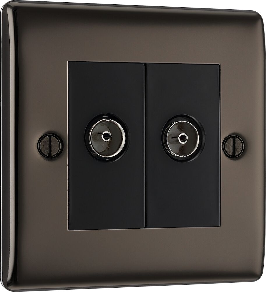 BG Nexus Metal 2 Gang Co-Axial Socket Black Nickel