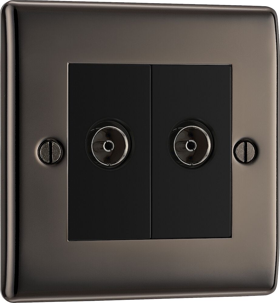 BG Nexus Metal 2 Gang Isolated Co-Axial TV/FM Socket Black Nickel