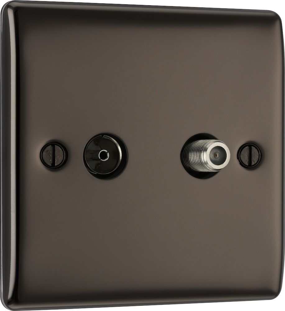 BG Nexus Metal 2 Gang Satellite Socket Black Nickel