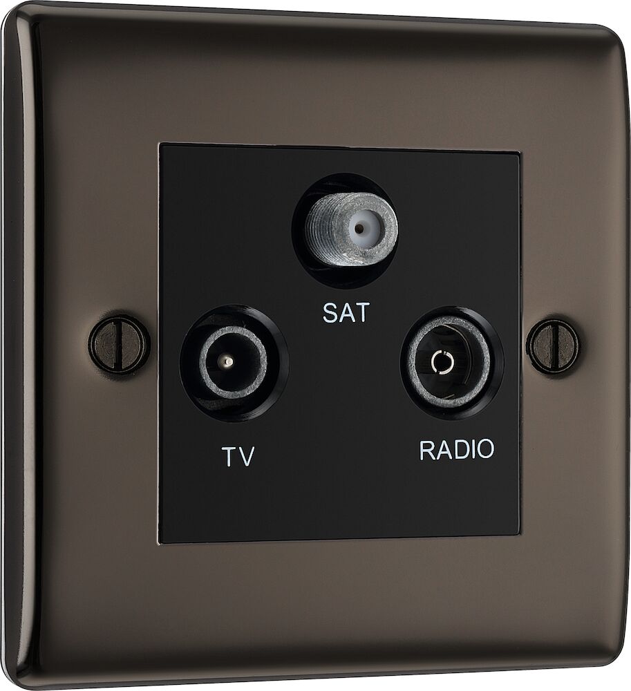 BG Nexus Metal Triplex TV/FM/SAT Socket Plate Black Nickel