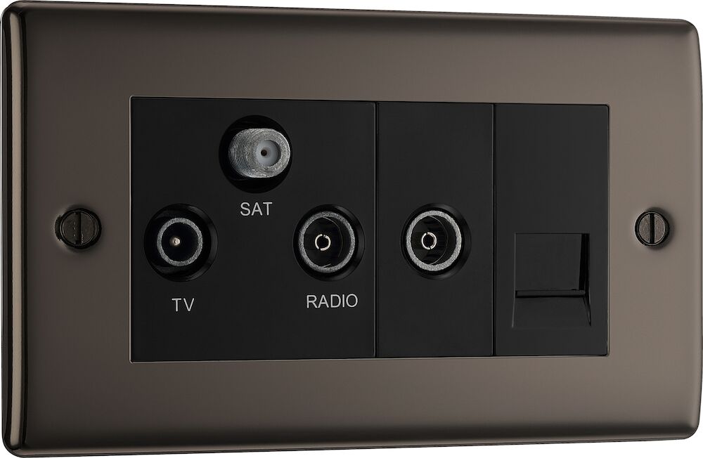 BG Nexus Metal TV/FM/SAT Triplex with Return and BT Outlet Black Nickel