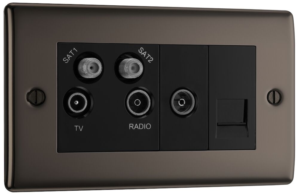 BG Nexus Metal TV/FM/SATx2 Quadplexer with Return and BT Outlet Black Nickel