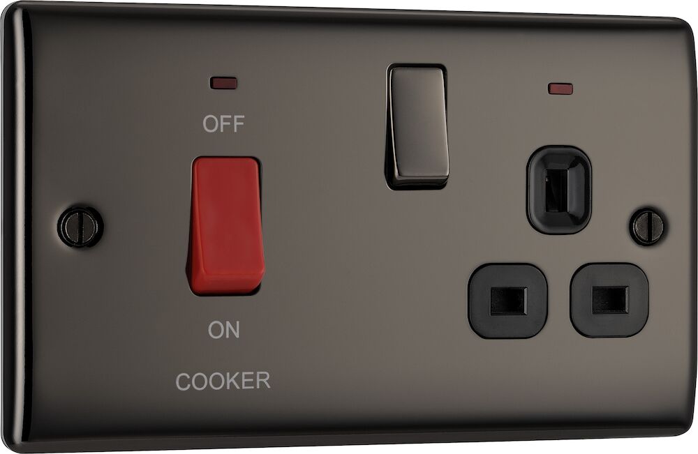 BG Nexus Metal 45A DP Cooker Control Unit With 13A Socket And Neon Black Nickel