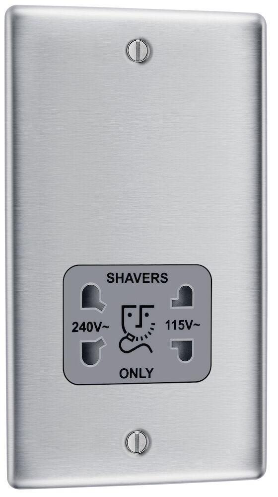 BG Nexus Metal 115/230V Dual Voltage Shaver Socket Brushed Steel Grey Insert