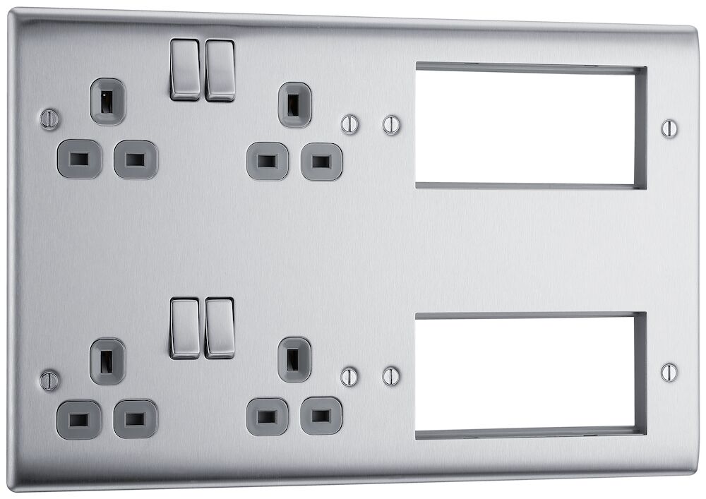 BG 4 Gang Lounge Plate With 8 Modules Brushed Steel