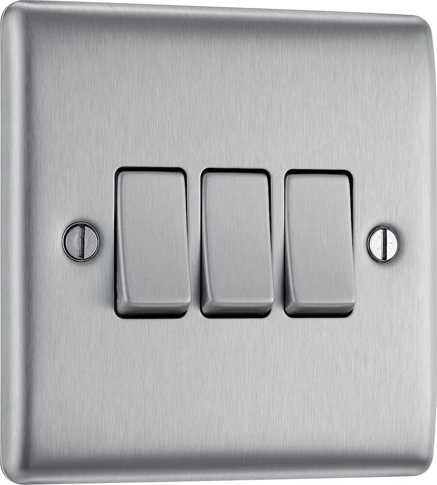 BG 3 Gang 2 Way Switch Brushed Steel