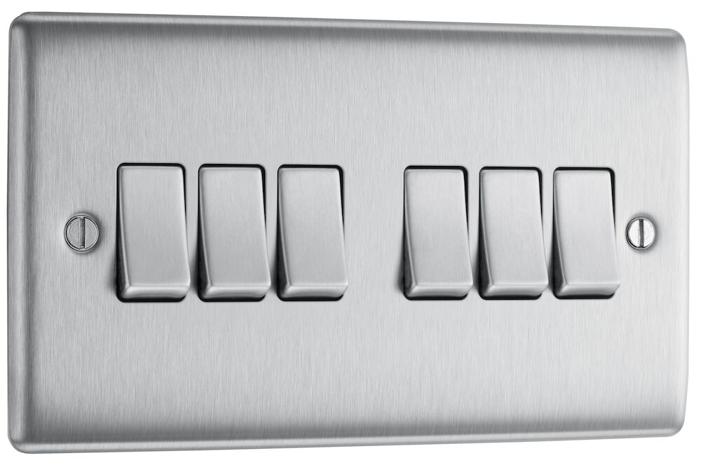 BG 6 Gang 2 Way Switch Brushed Steel