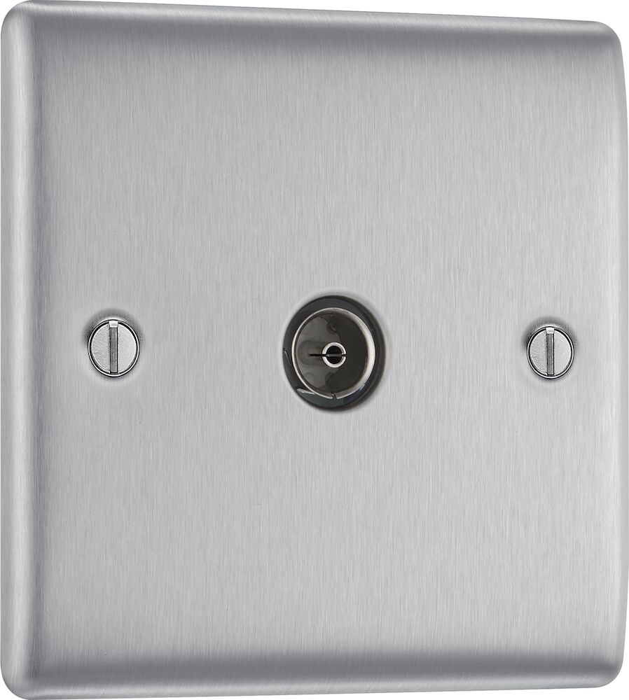BG 1 Gang Co-Axial Socket Brushed Steel