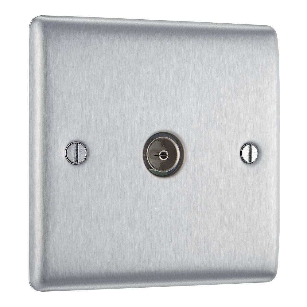 BG 1 Gang Isolated Co-Axial Socket Brushed Steel