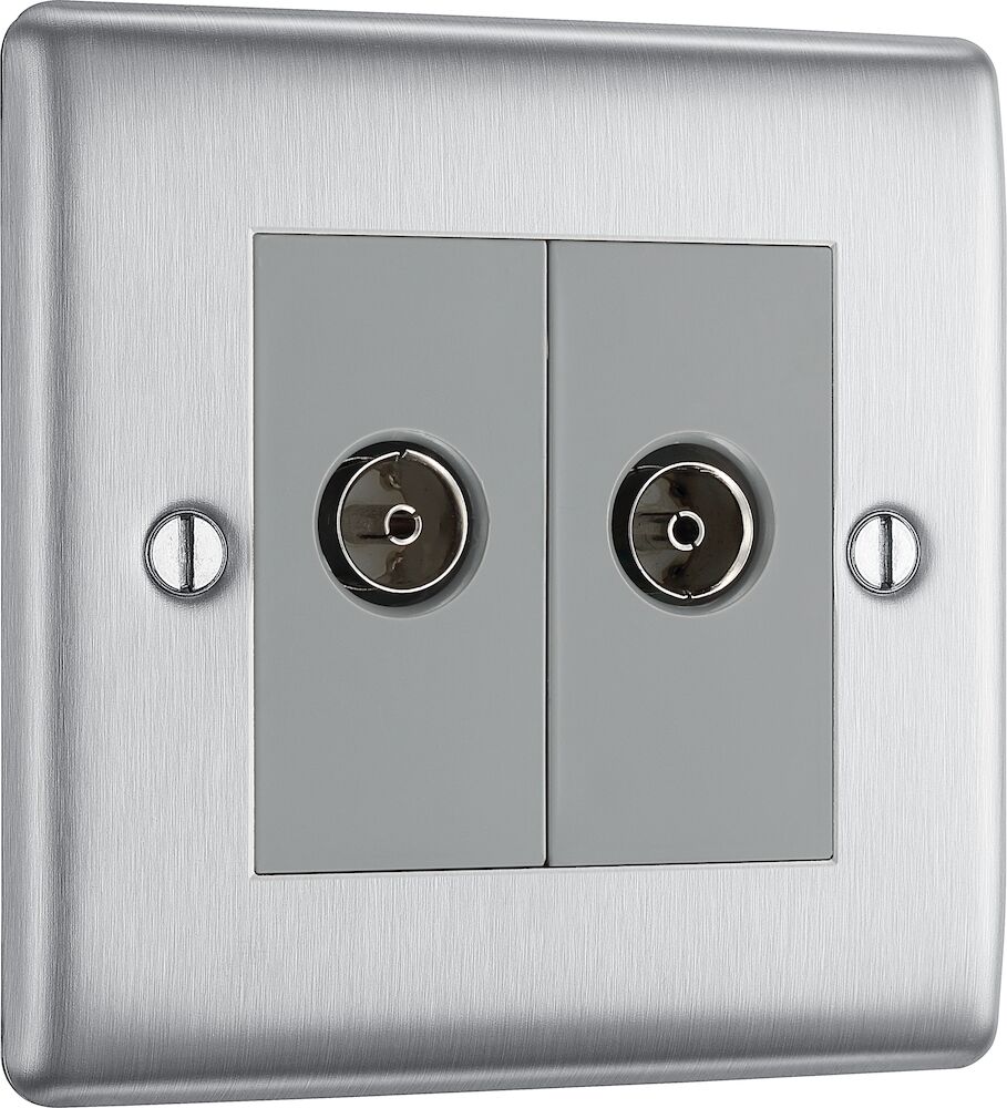 BG 2 Gang Isolated Co-Axial Socket Brushed Steel