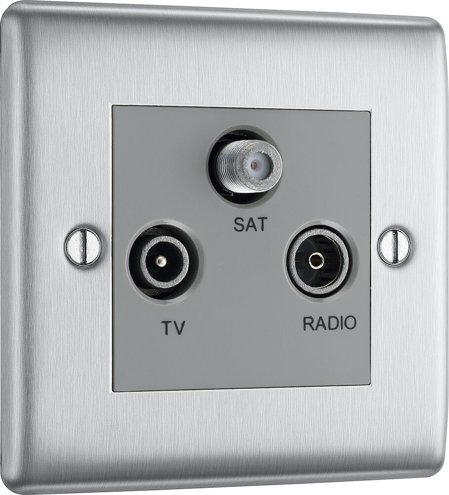 BG Triplex TV/FM/Satellite Socket Screened Brushed Steel