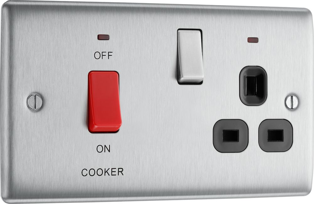 BG 45A DP Cooker Unit With Socket And Neon Brushed Steel Black Insert