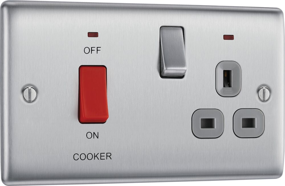 BG 45A DP Cooker Unit With Socket And Neon Brushed Steel Grey Insert