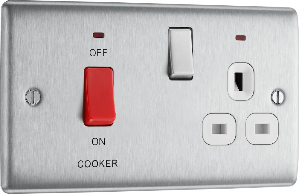 BG 45A DP Cooker Unit With Socket And Neon Brushed Steel White Insert
