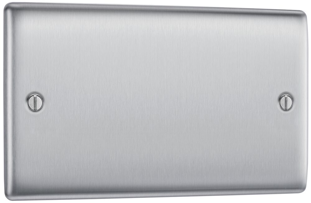 BG Nexus Metal 2 Gang Blank Plate Brushed Steel