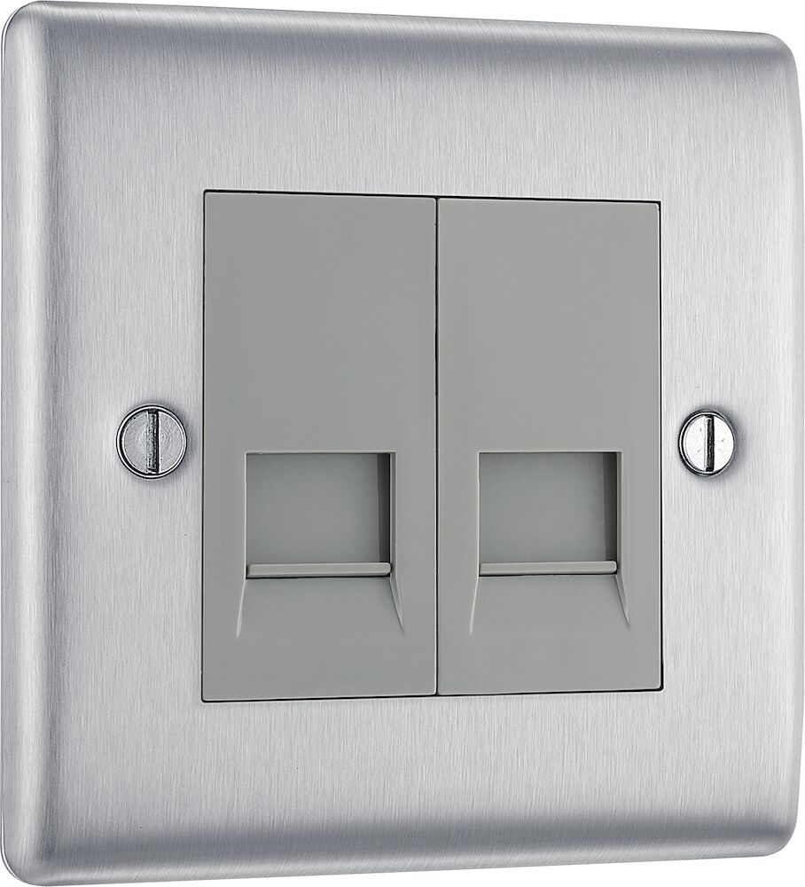 BG Nexus Metal 2 Gang Master Telephone Socket Brushed Steel