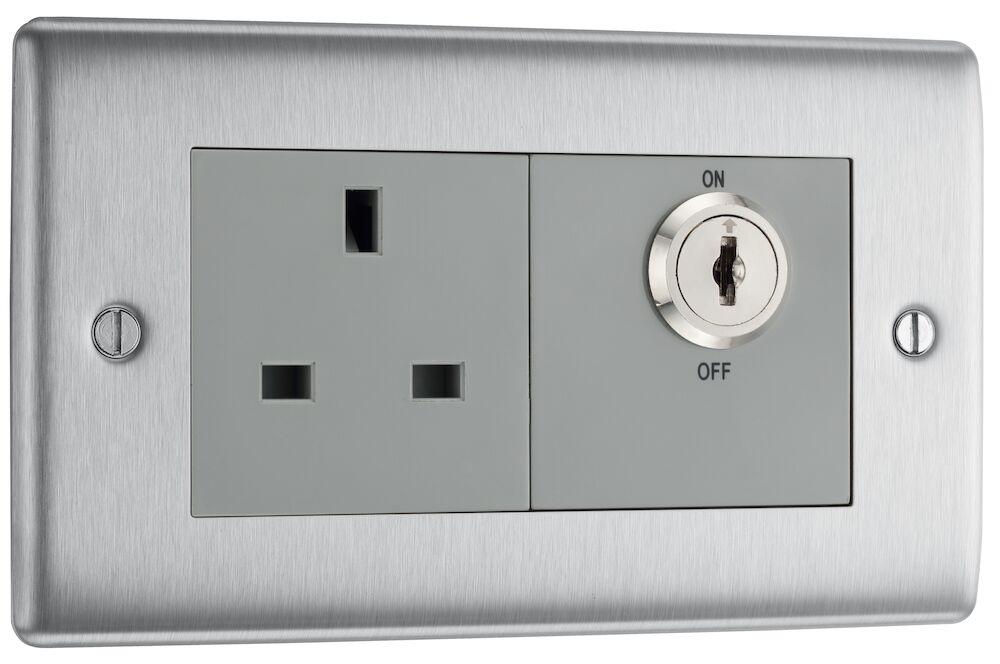 BG 13A DP Key Controlled Socket Outlet Brushed Steel
