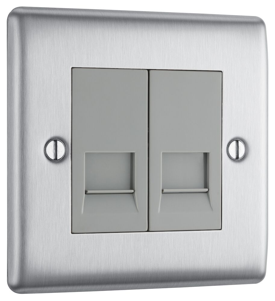 BG Nexus Metal 2 Gang RJ11 Telephone Socket Brushed Steel