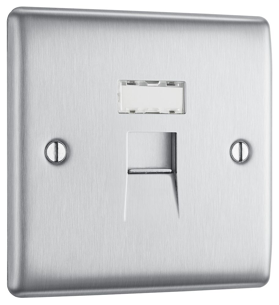 BG Nexus Metal 1 Gang RJ45 IDC Telephone Socket IDC Brushed Steel
